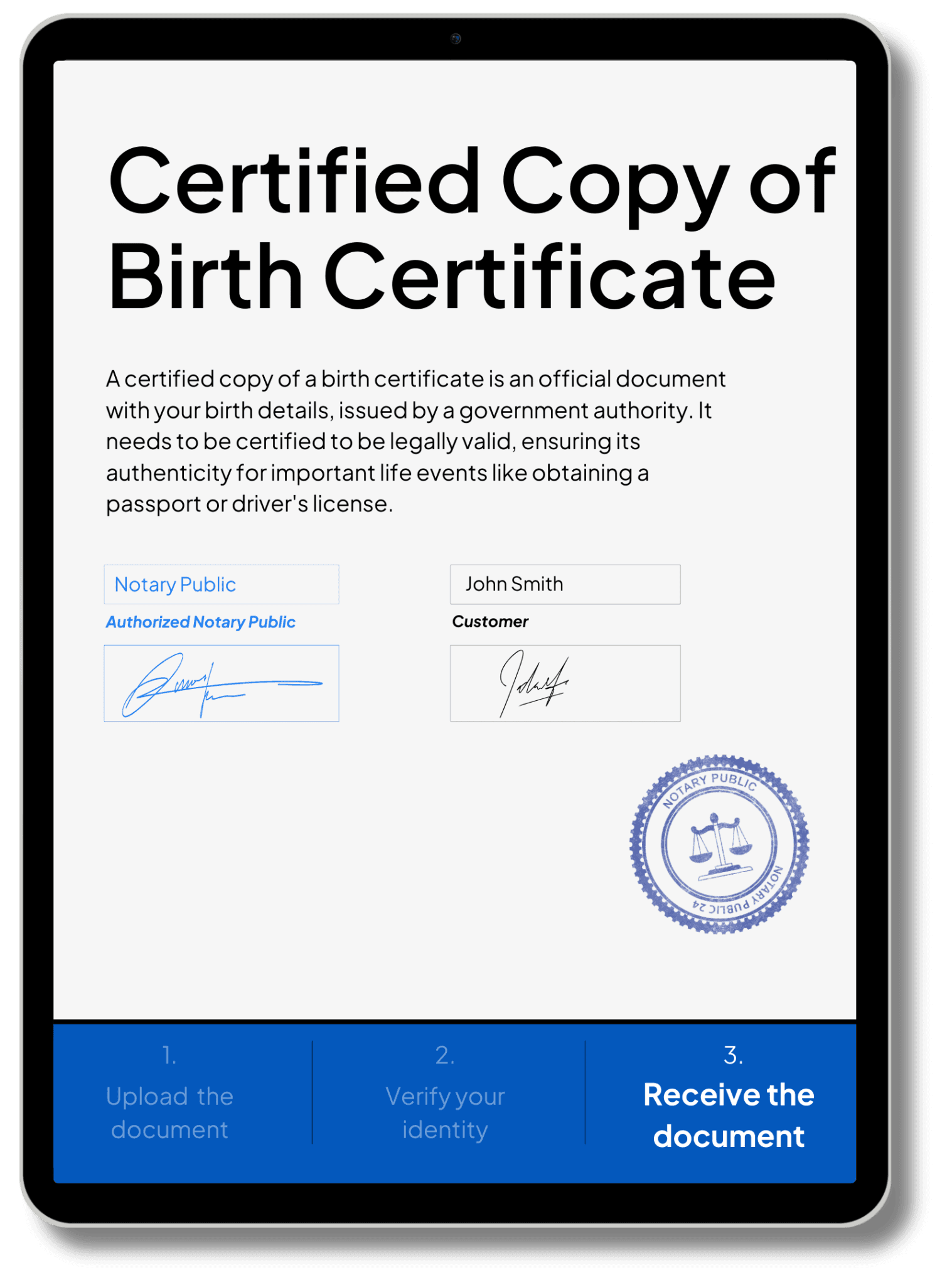 Picture of Certified Copy of Birth Certificate by Notary Public | NotaryPublic24
