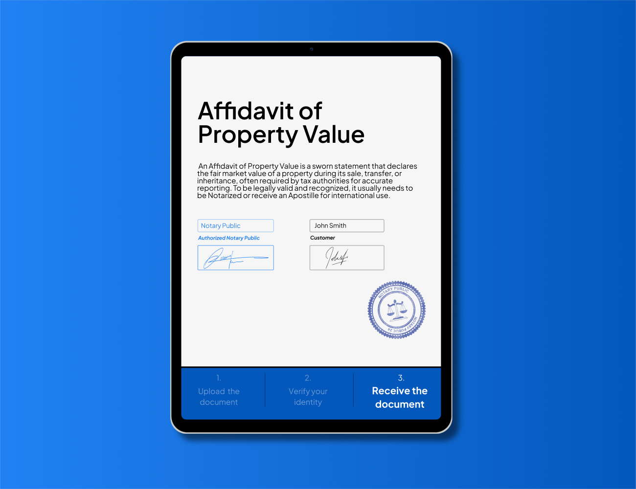 Affidavit of Property Value notarization online with NotaryPublic24 – fast Apostille and document verification.