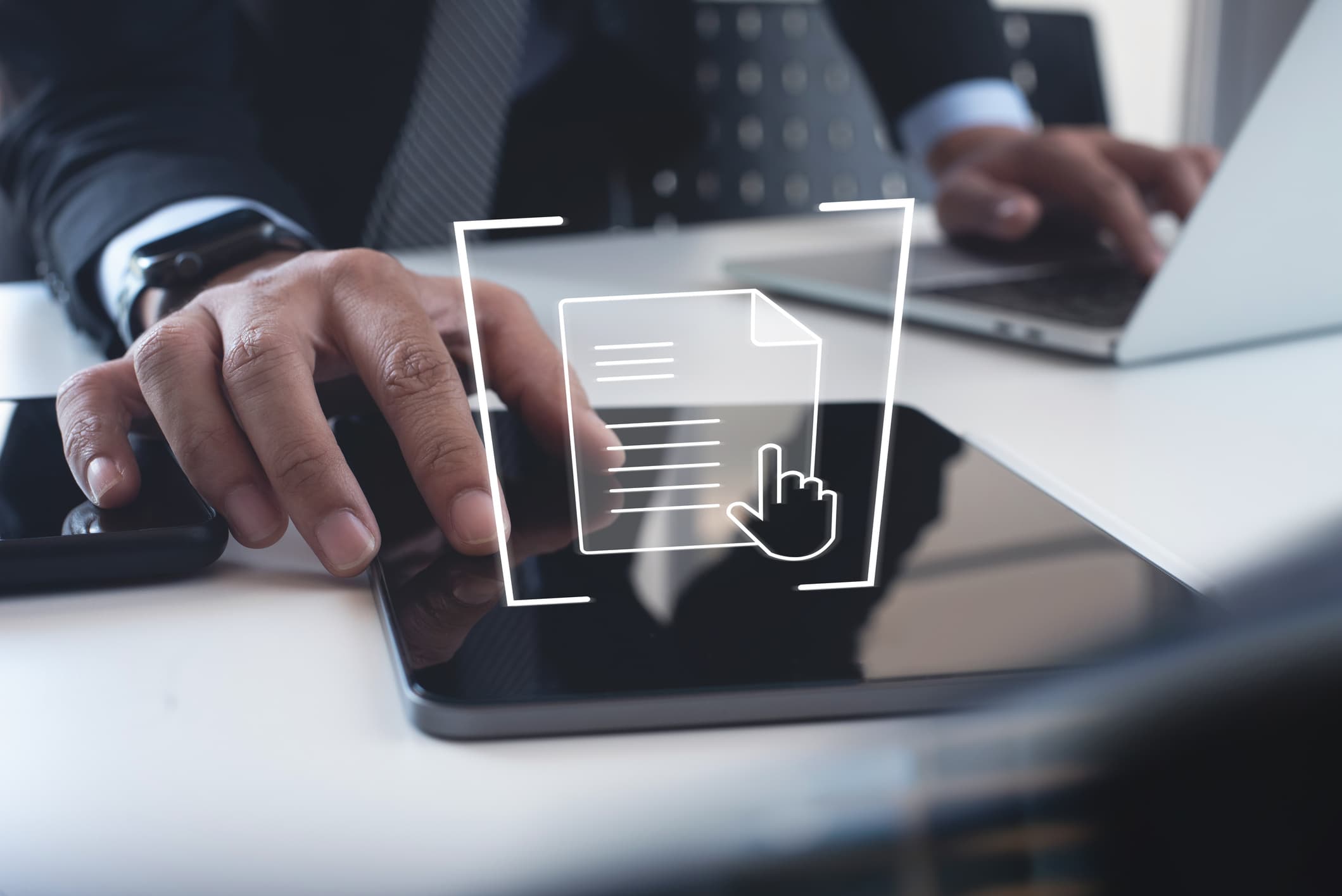 Business professional using digital authentication system for E-Apostille 2025 – secure online notarization and document verification concept by NotaryPublic24.