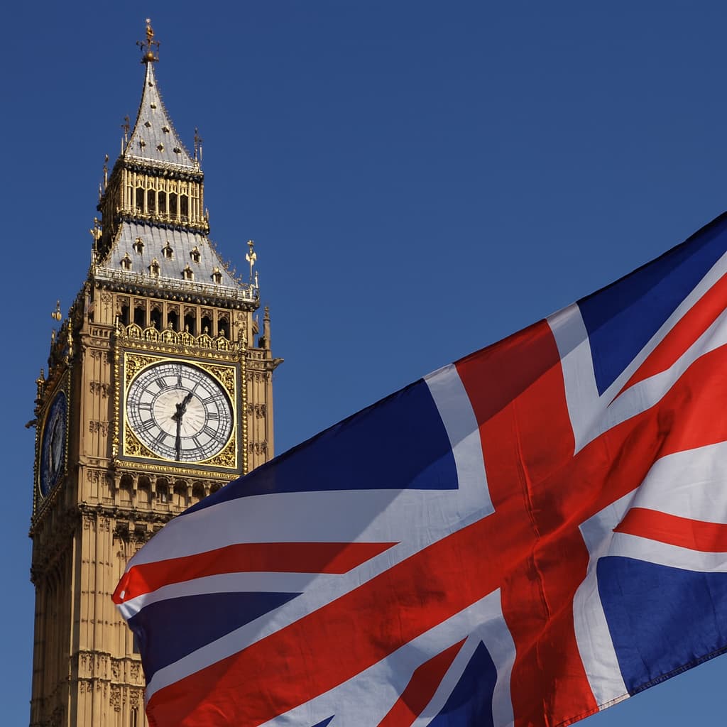 Big Ben and Union Jack flag in London symbolizing UK identity verification – ID1 and ID2 forms for notarisation and legal document authentication | NotaryPublic24