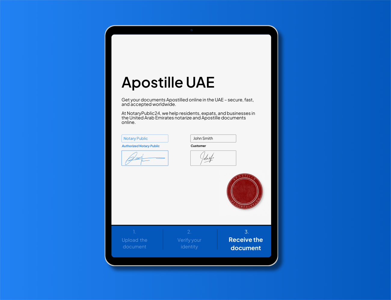 Online Apostille UAE – digital Apostille certificate and notarization service on NotaryPublic24 platform.