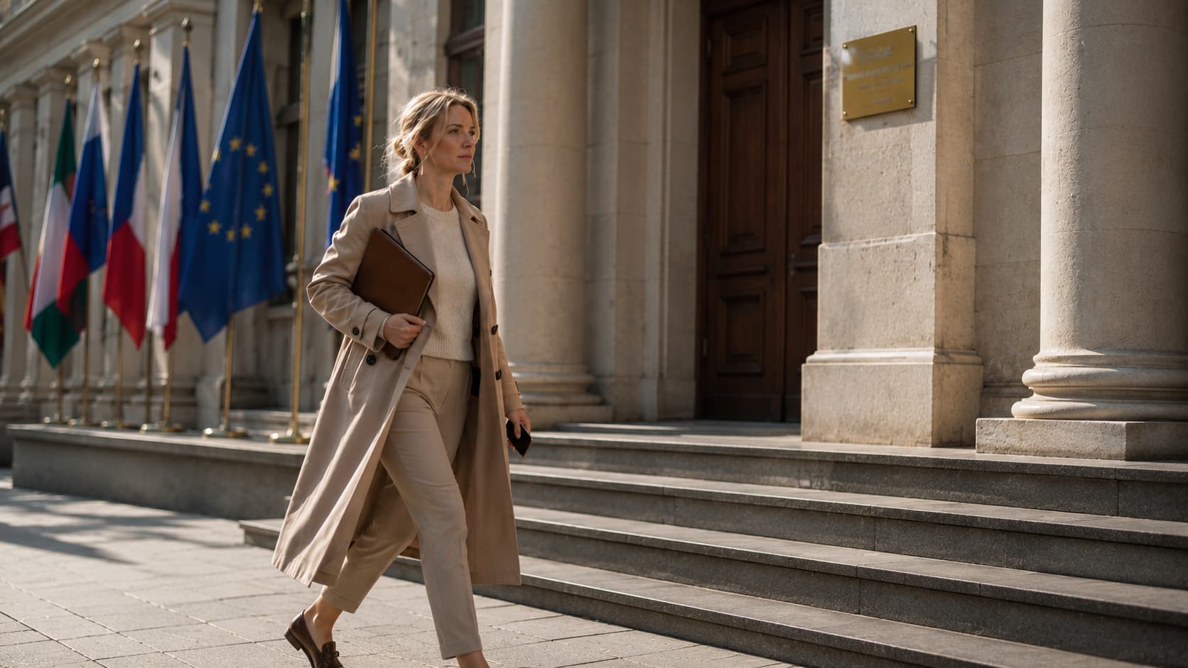 Hague Convention Countries List 2026 – Complete Guide to 129 Signatory Nations displayed through a professional woman approaching a European government building for apostille, notarization, and international document legalization services.