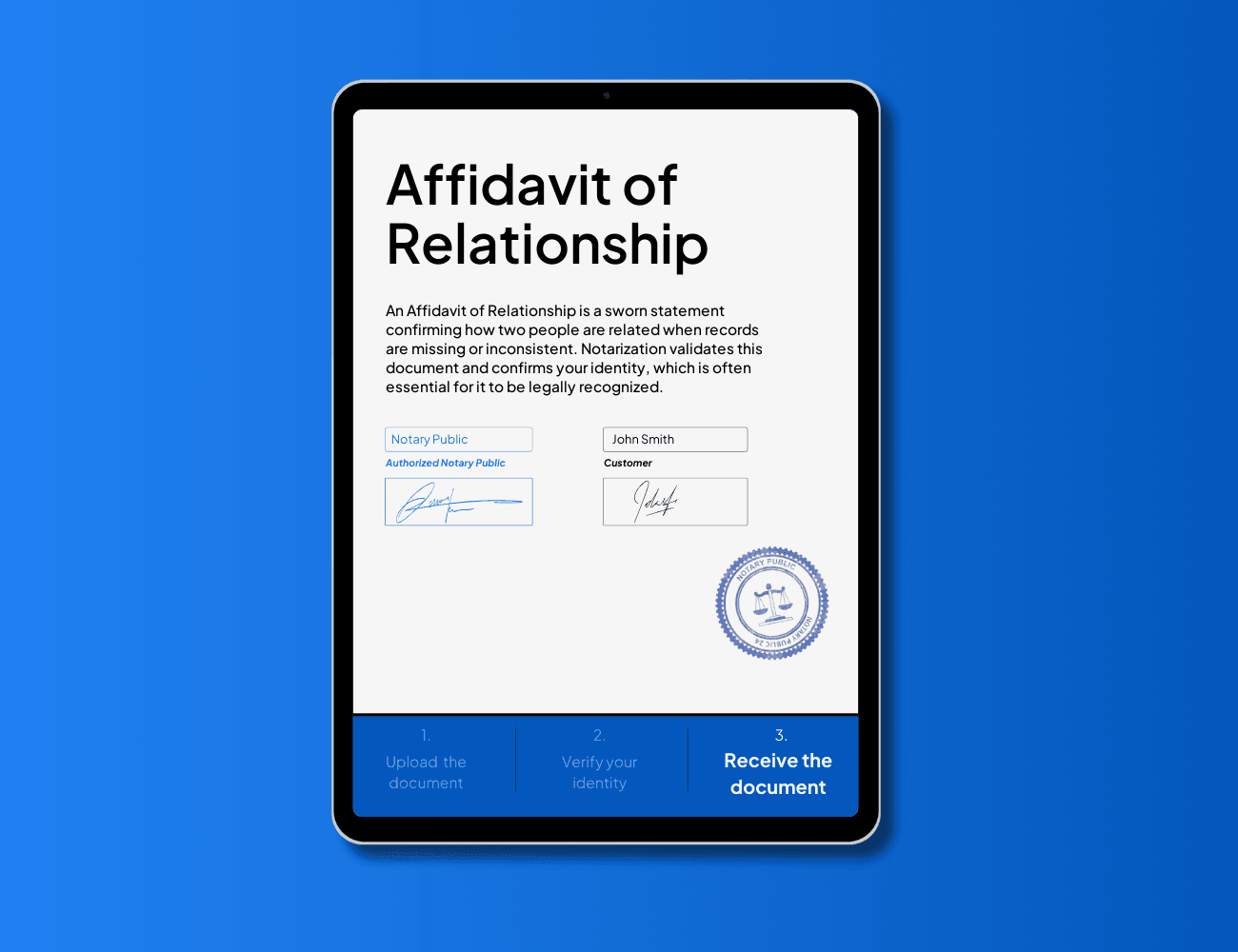 Affidavit of relationship notarized online with NotaryPublic24