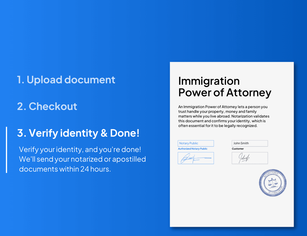 Immigration power of attorney notarization process with NotaryPublic24