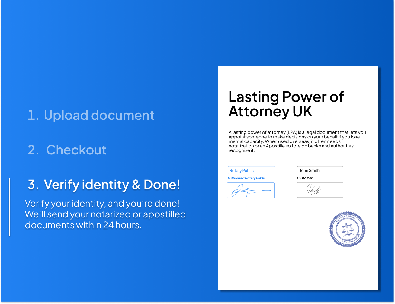 Lasting power of attorney notarization and Apostille process - step by step with NotaryPublic24