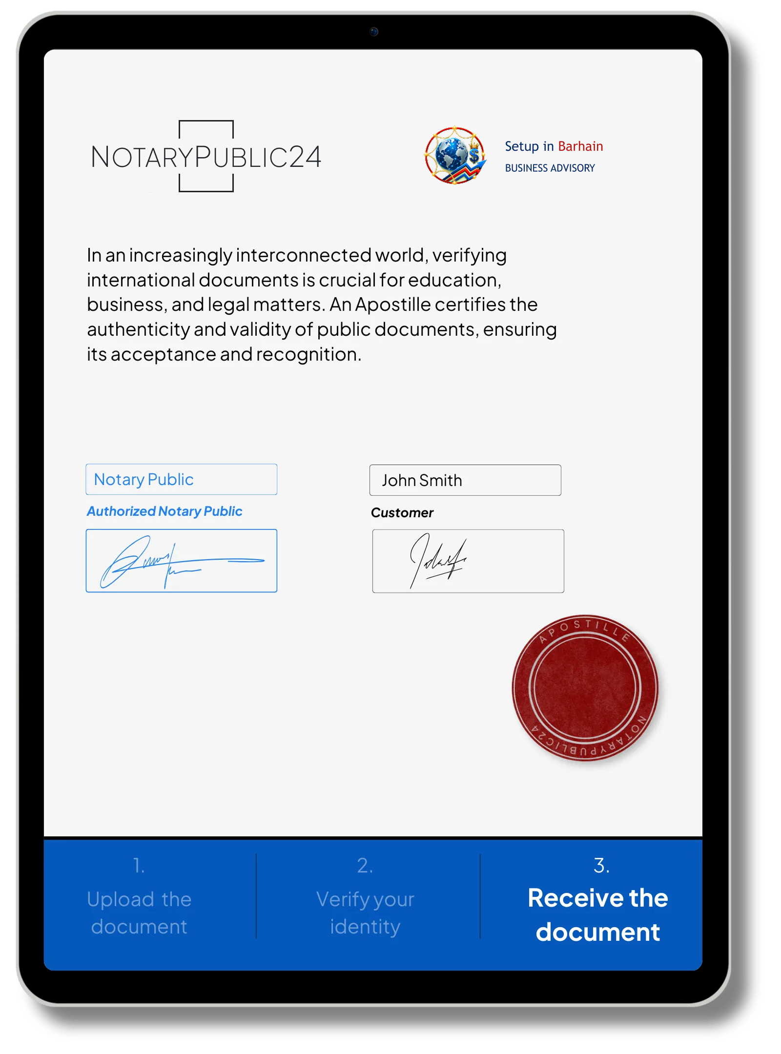 Setup in Bahrain – Apostille (Notarization Included)