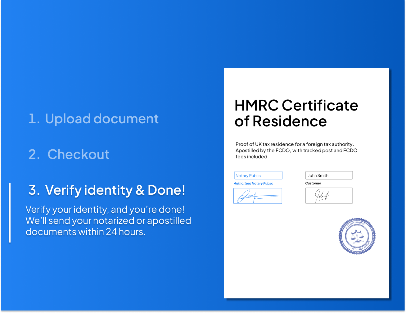 HMRC certificate of residence apostille process