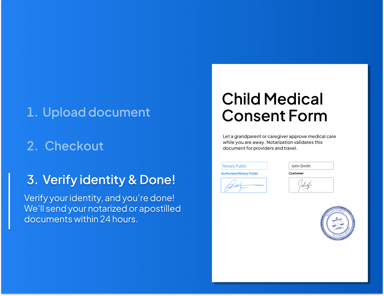 Child medical consent form notarization process